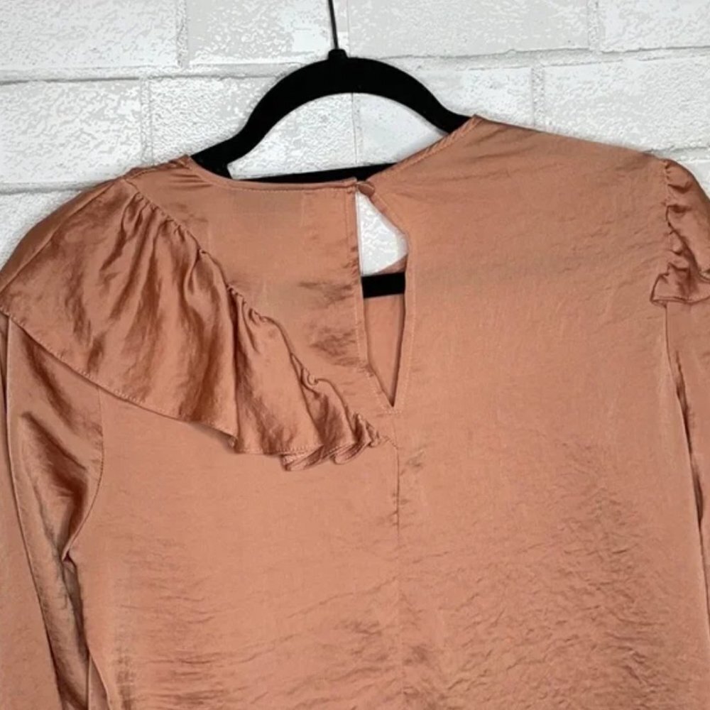 Topshop Shiny Ruffle Long Sleeve Blouse - Picture 6 of 9